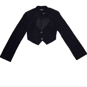 Y2K Blacklist goth witchy black corduroy heart cutout bolero crop jacket S